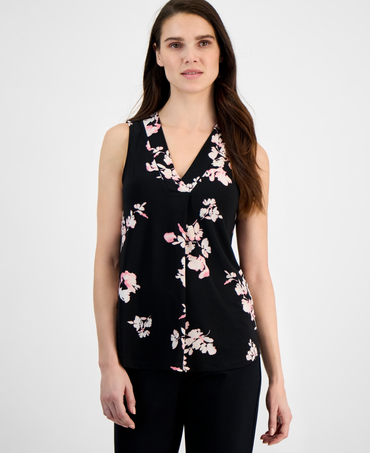 Anne Klein Women's Printed Sleeveless V-neck Shell Top