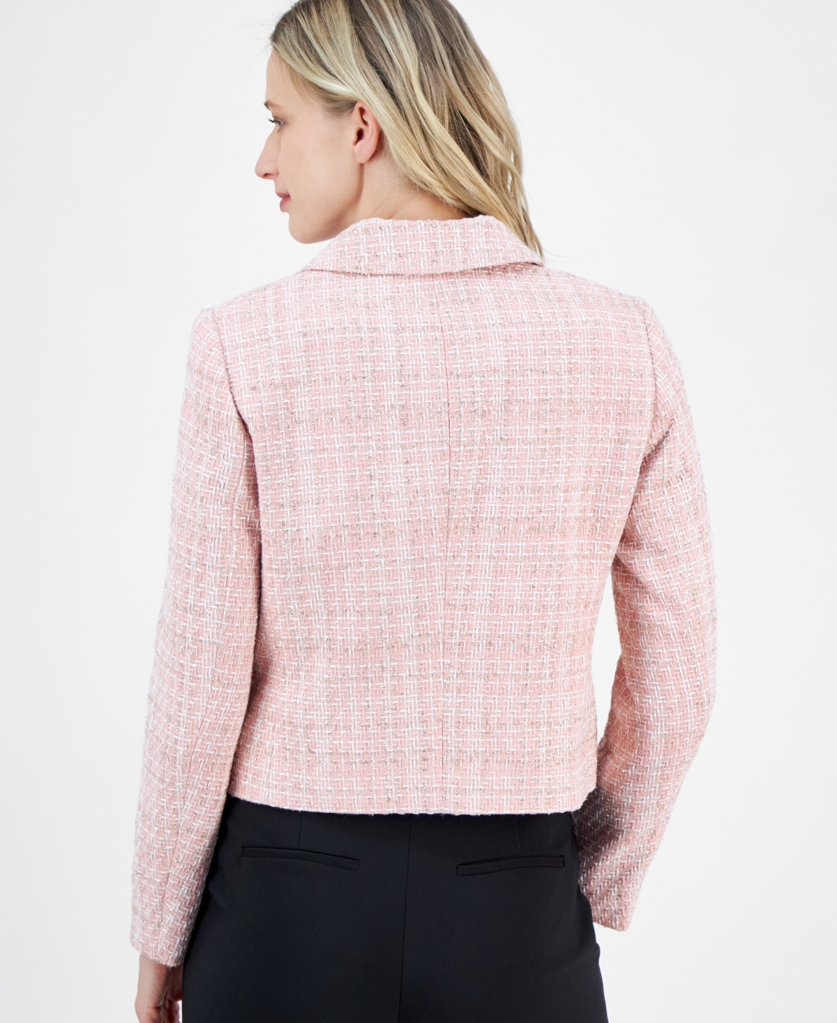 Anne Klein Women's Cropped Button-front Collared Jacket In Peony Pink Multi