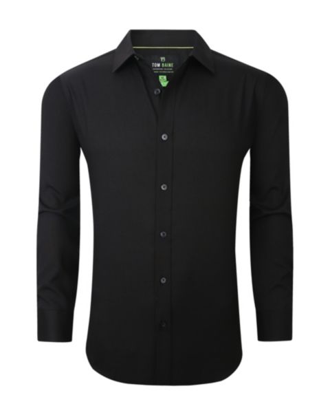 Мужская рубашка Tom Baine Four-Way Stretch Solid Textured Button Down Dress Shirt, цвет: Чёрный