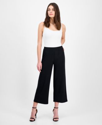 Women's Textured Knit Crepe Pull-On Cropped Palazzo Pants