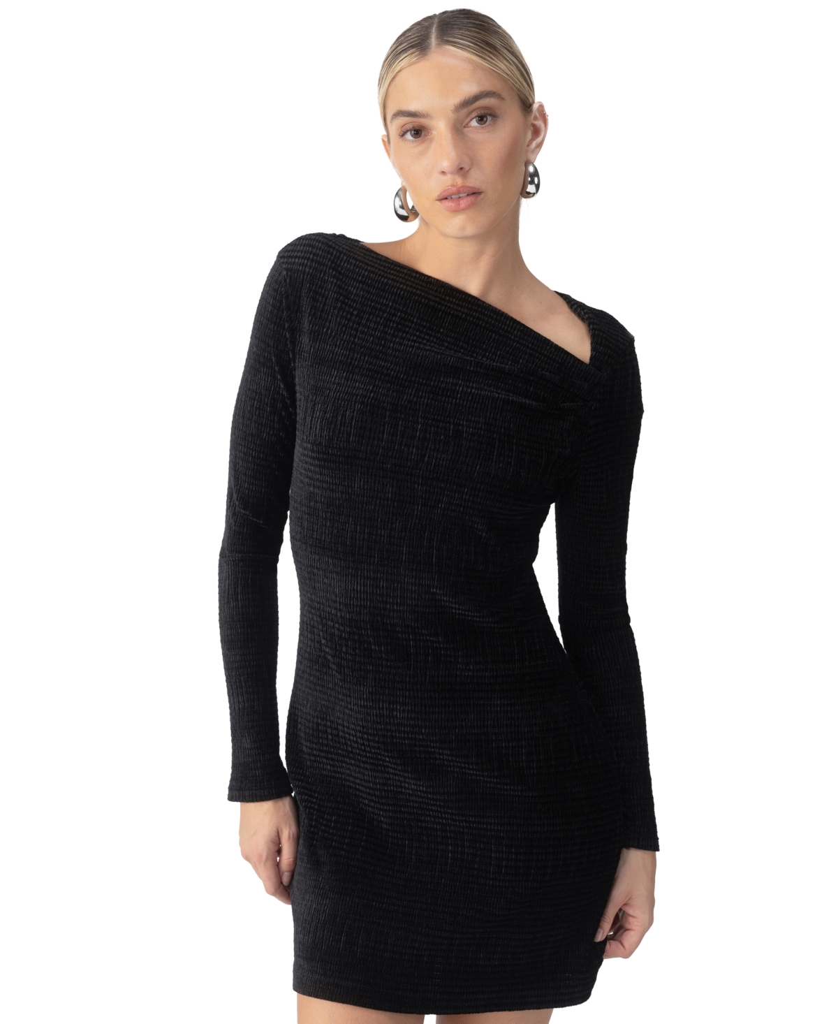 SANCTUARY WOMEN'S TEXTURED-VELVET ASYMMETRICAL DRESS 