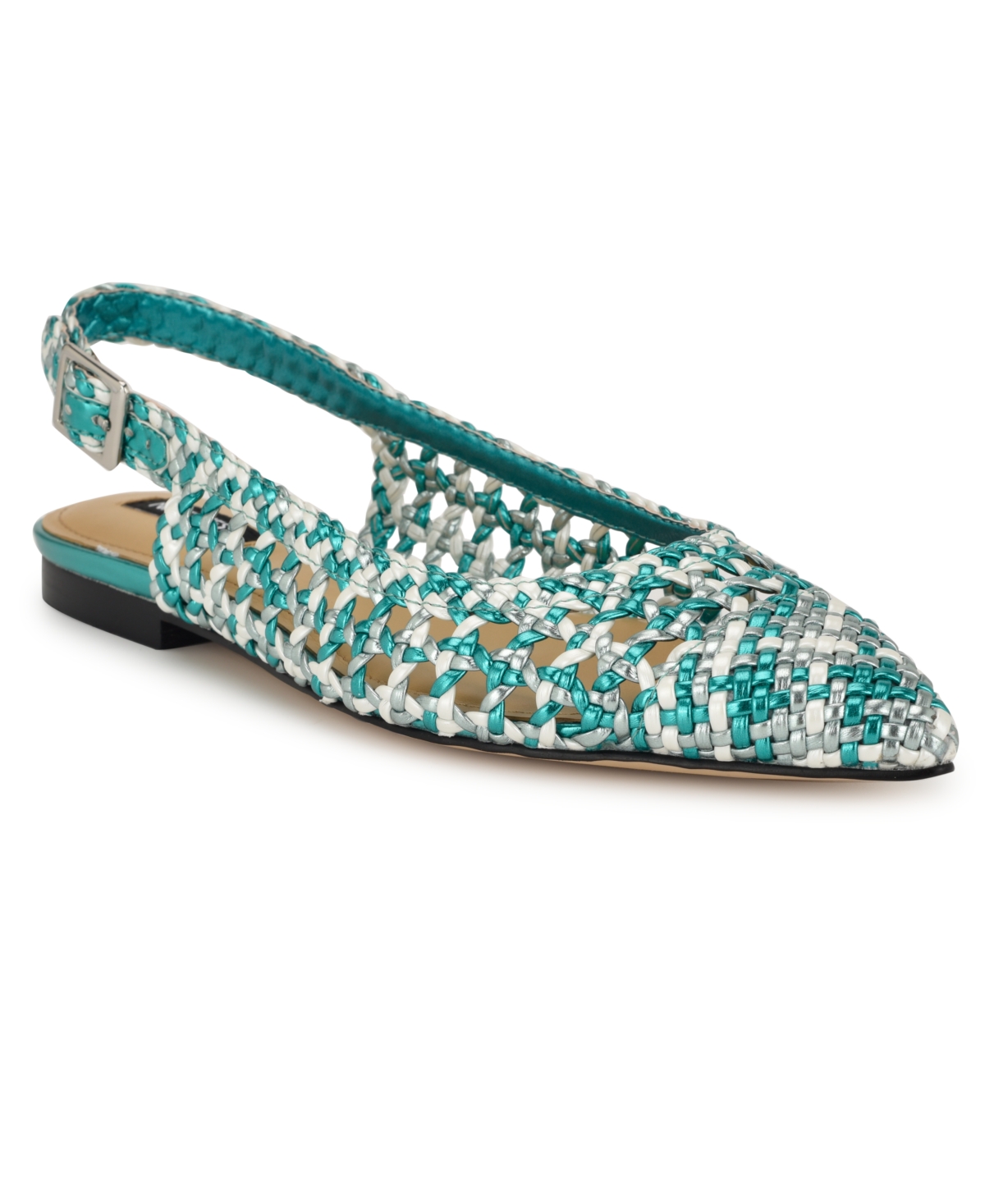 Nine West Women's Soel Pointy Toe Slingback Dress Flats In Green Metallic Multi