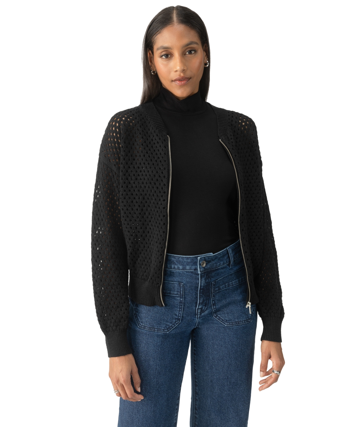 Sanctuary Women's Stepping Out Cotton Open-Knit Bomber Jacket