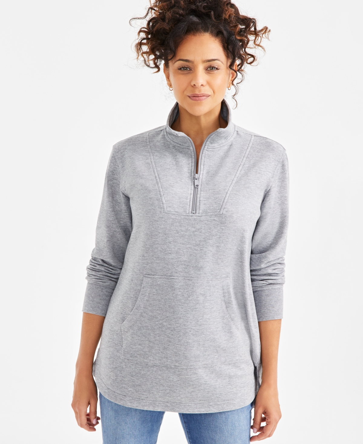 Style & Co Women's Cozy Quarter-zip Tunic Fleece Sweatshirt, Exclusively At Macy's In Medium Grey Heather