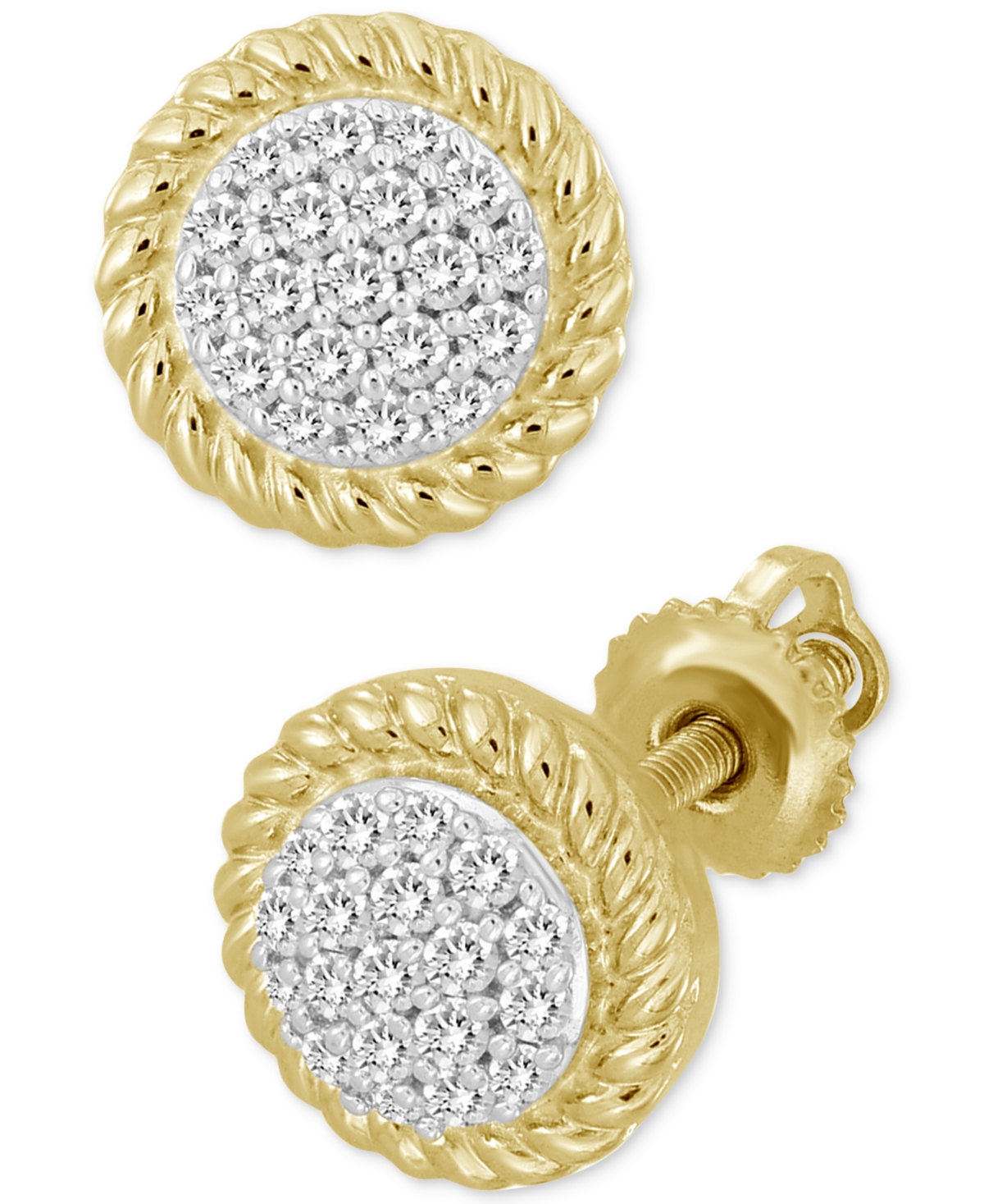 Diamond Rope-Framed Circle Stud Earrings (1/4 ct. t.w.) in 10k Gold - Yellow Gold