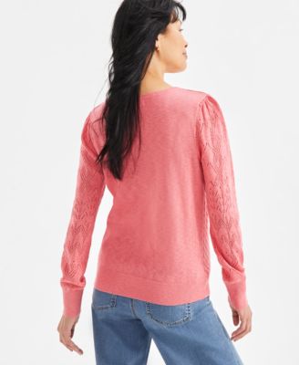 Petite Solid Pointelle Sweater, Exclusively at Macy's
