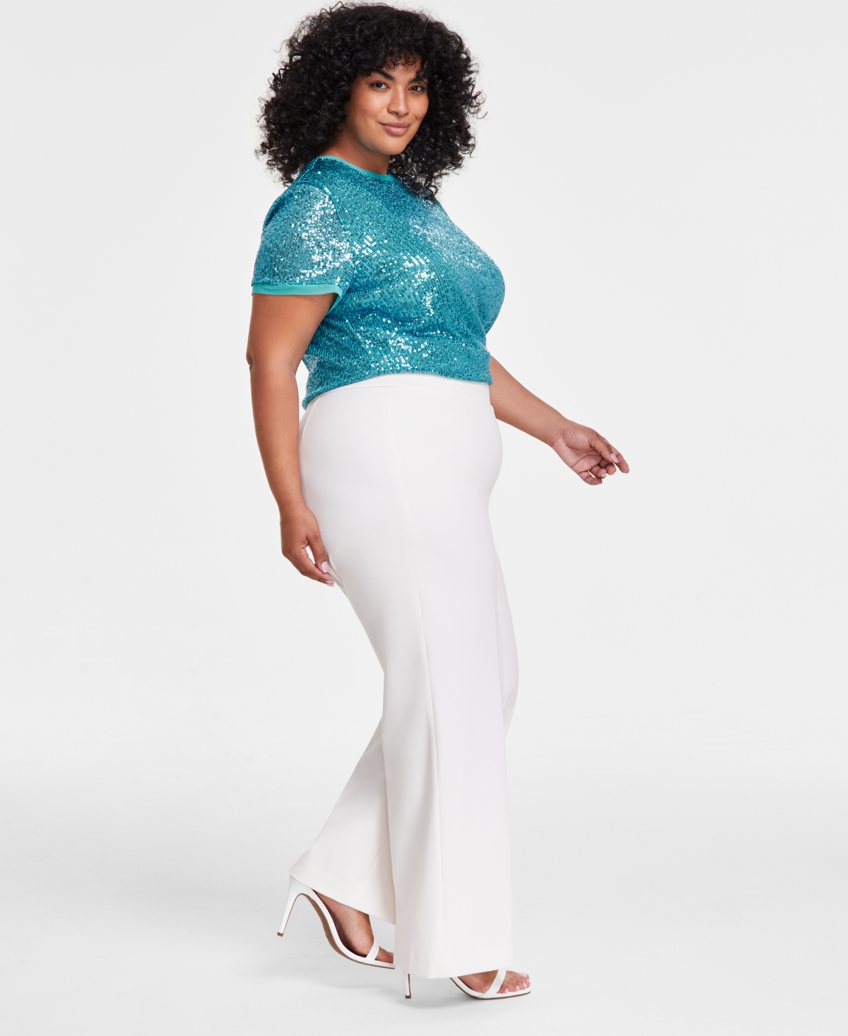 Anne Klein Plus Size Compression Pull-on Wide-leg Trousers In Anne White