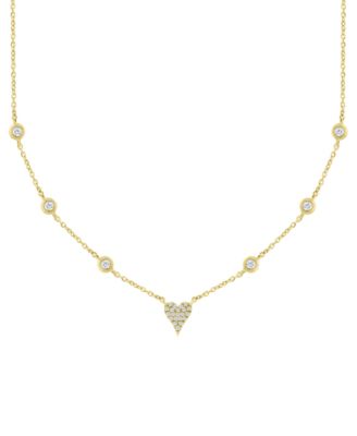 Macy's - Diamond Heart Cluster & Bezel Accent Pendant Necklace (1/5 ct. t.w.) in 14k Gold, 16" + 2" extender