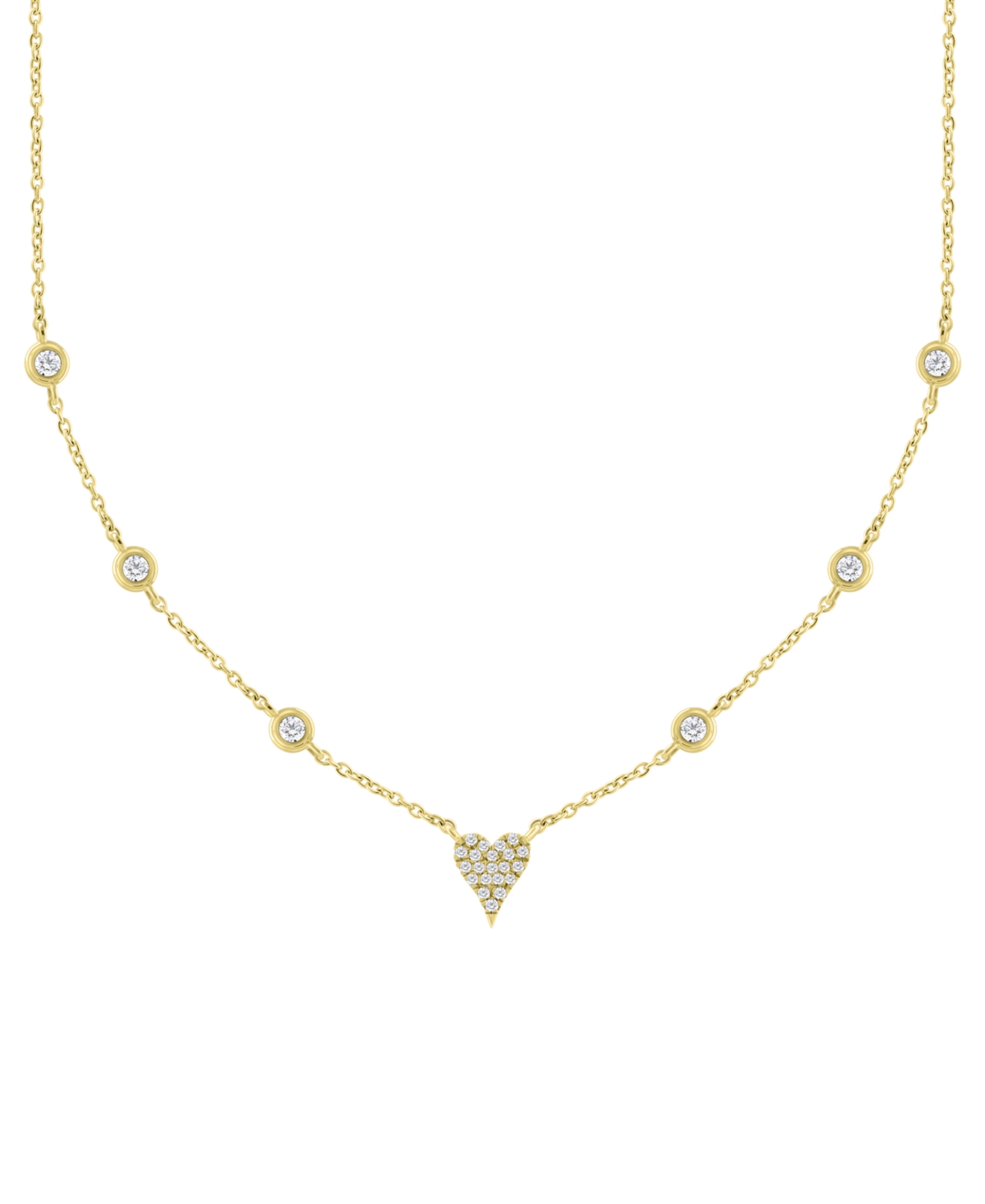 Diamond Heart Cluster & Bezel Accent Pendant Necklace (1/5 ct. t.w.) in 14k Gold, 16" + 2" extender - Yellow Gold