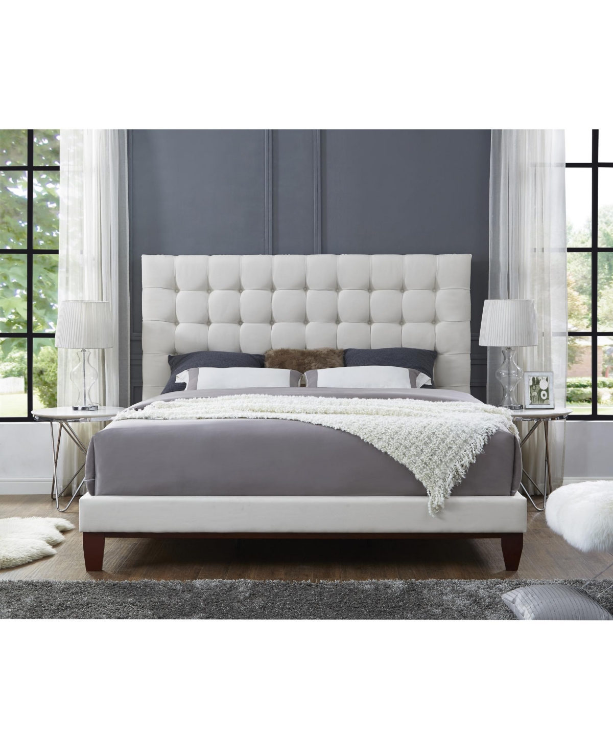Inspired Home Telford Linen Button Tufted Platform Bed King Size