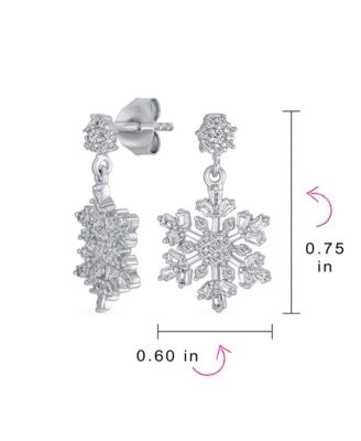 Holiday Party Flower Christmas Frozen Winter Cubic Zirconia CZ Large Snowflake Dangle Stud Earrings Sterling Silver