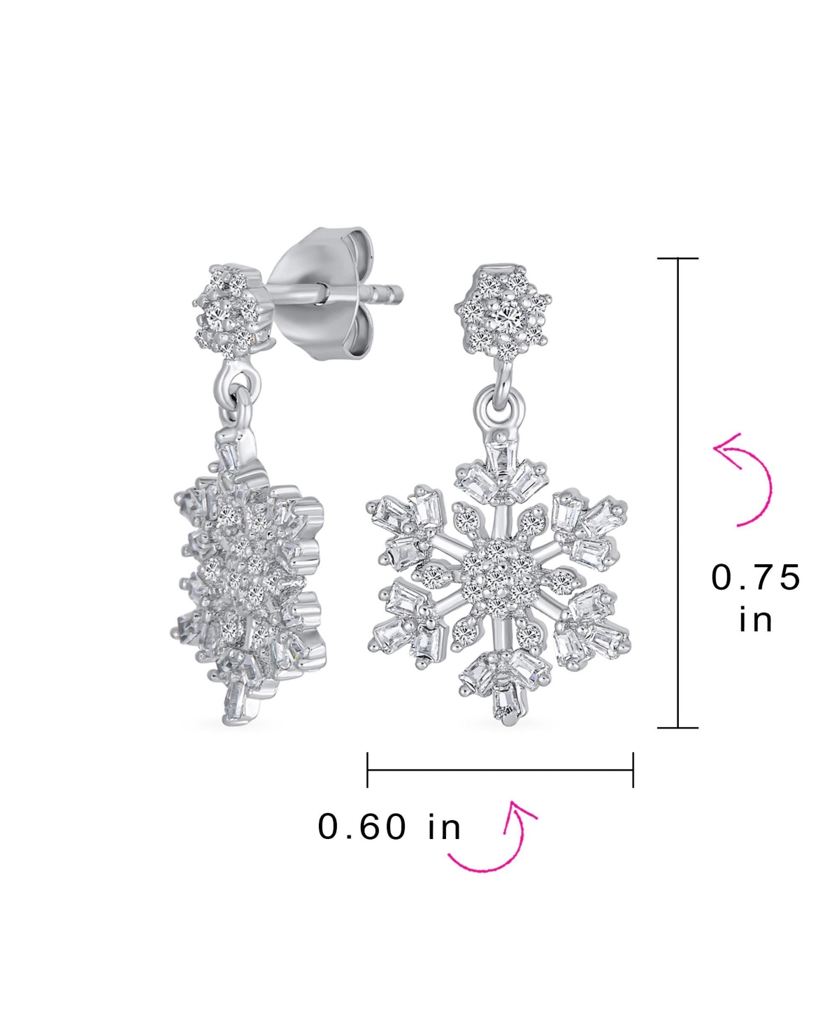 Bling Jewelry Holiday Party Flower Christmas Frozen Winter Cubic Zirconia Cz Snowflake Dangle Stud Earrings For Women Sterling- Silver