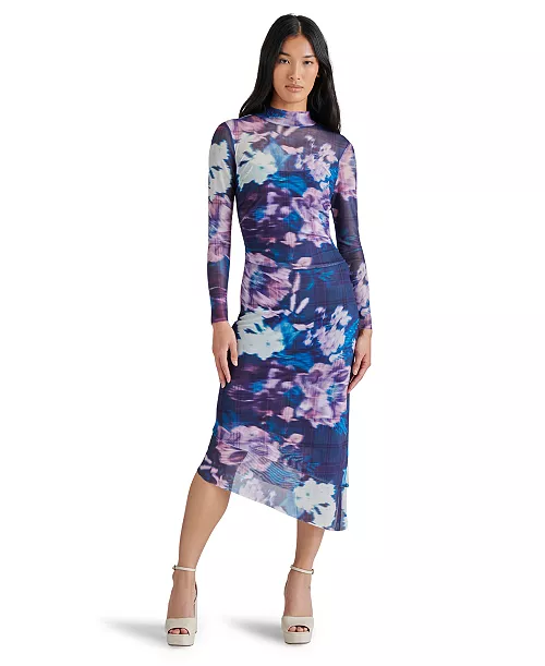 women's blare printed mesh midi dress