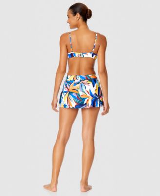 Anne Cole Riviera Floral Drape Front Mid Rise Swim Skirt Bottom In Multi