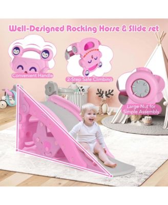4-in-1 Rocking Horse and Slide Set Toddler Slide Toy with Basketball Hoop