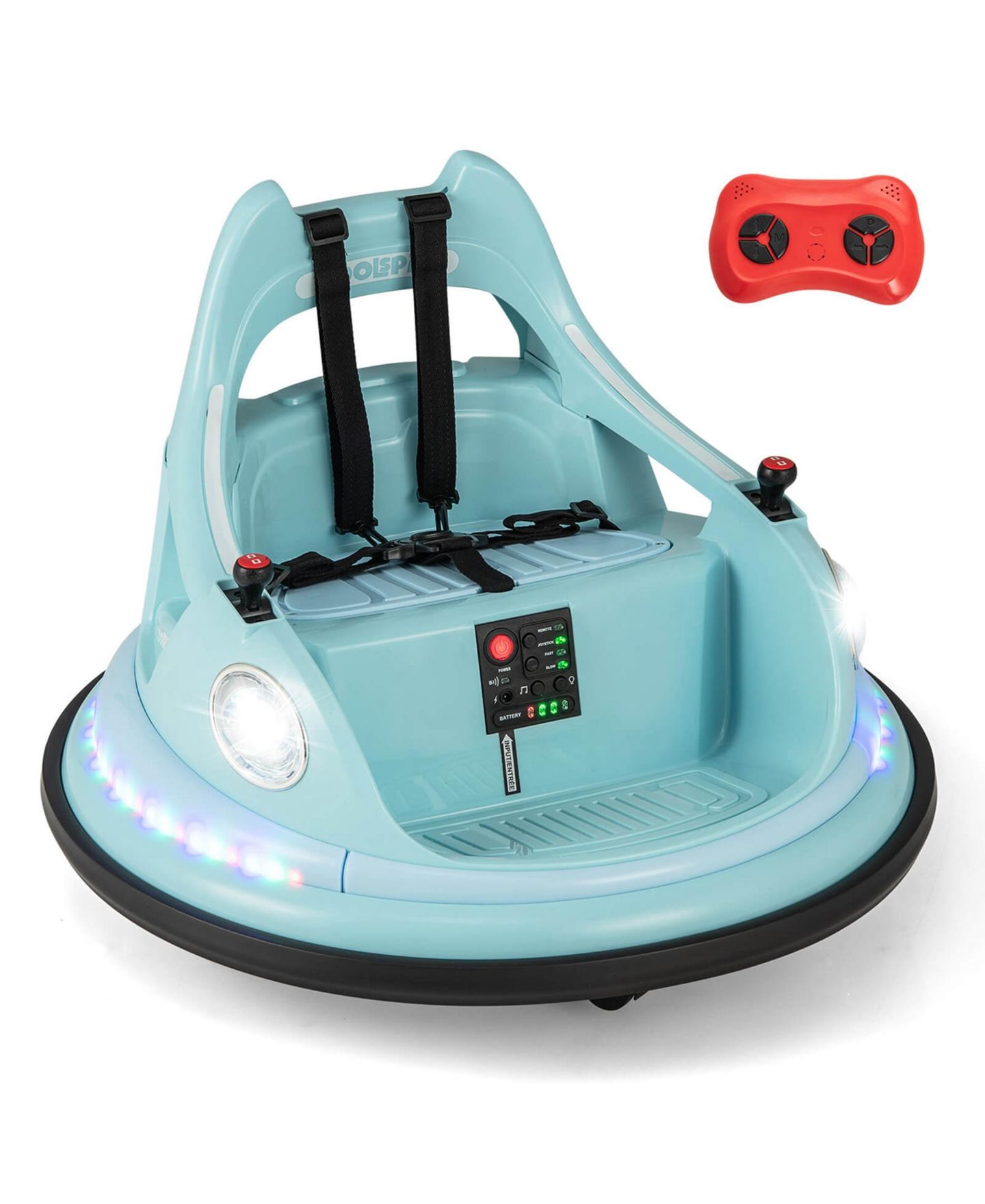 Детская игрушка Costway 12V Electric Ride On Bumper Car with Remote Control & LED Lights, 66 lbs Capacity, Ages 3+, цвет: Синий — фото 1