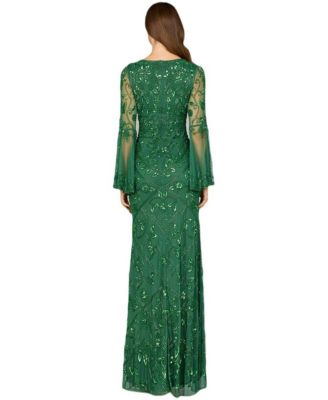 Women's Bell Sleeved High Neck Beaded Gown