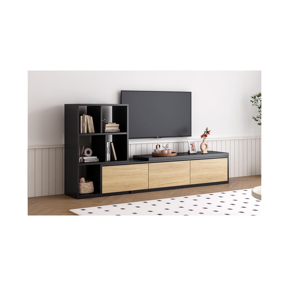Slickblue 74.8''-126'' Extendable Tv Stand with 3-Tier Bookshelves, Adjustable Entertainment Center for TVs up to 110