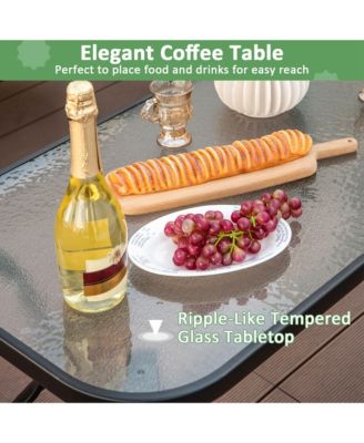 4 PCS Patio Furniture Set Outdoor Conversation Sofa Tempered Glass Coffee Table