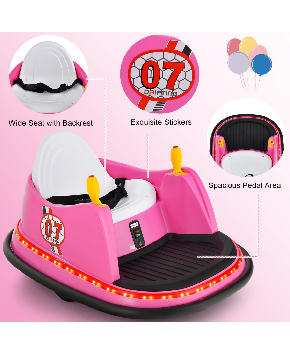 Hongge 12V Electric Kids Ride On Bumper Car with Flashing Lights for Toddlers- Pink