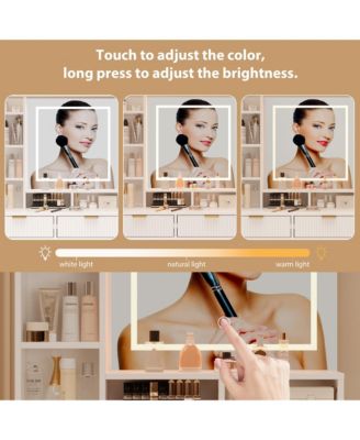 Makeup Vanity Desk with Mirror and Lights, Vanity Table with 5 Drawers, Vanity Set with Stool