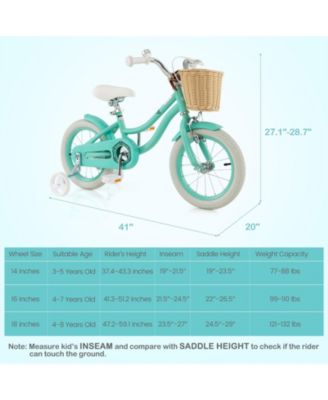 14 Inch Kids Bike Adjustable with Training Wheels for 3-5 Years Old