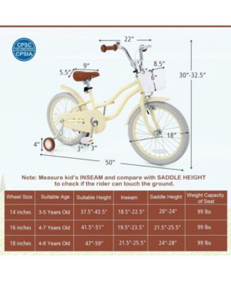 14/16/18 Inch Kids Bike Adjustable with Training Wheels Ages 3-8 Years Olds