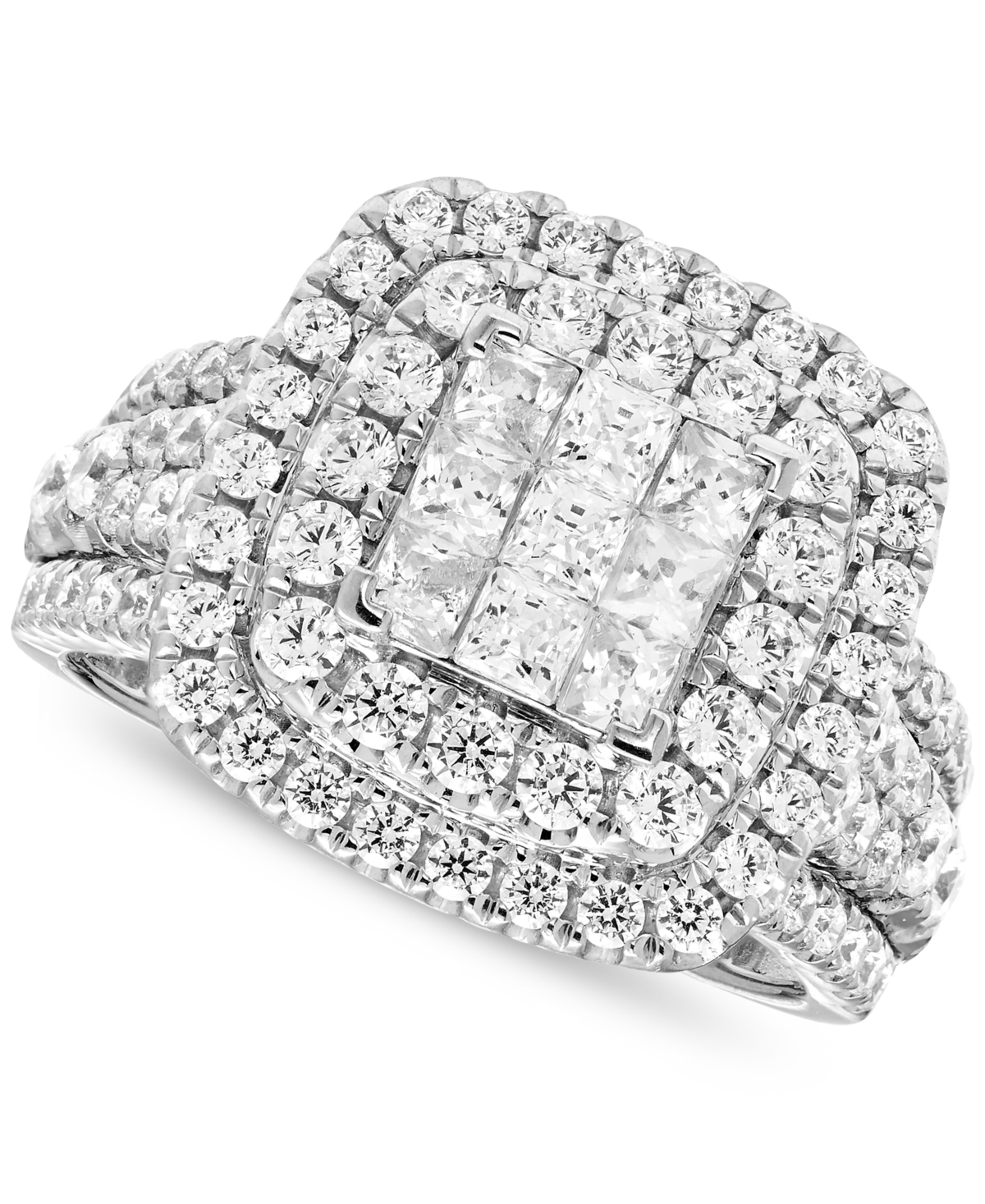 Macy's Diamond Princess Cluster Double Halo Engagement Ring (2 Ct. T.w.) In 14k White Gold In White Gold