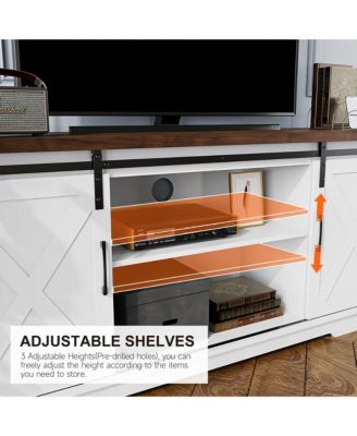 65-Inch 1 Pc Wood Storage Sliding Barn Doors Farmhouse TV Stand