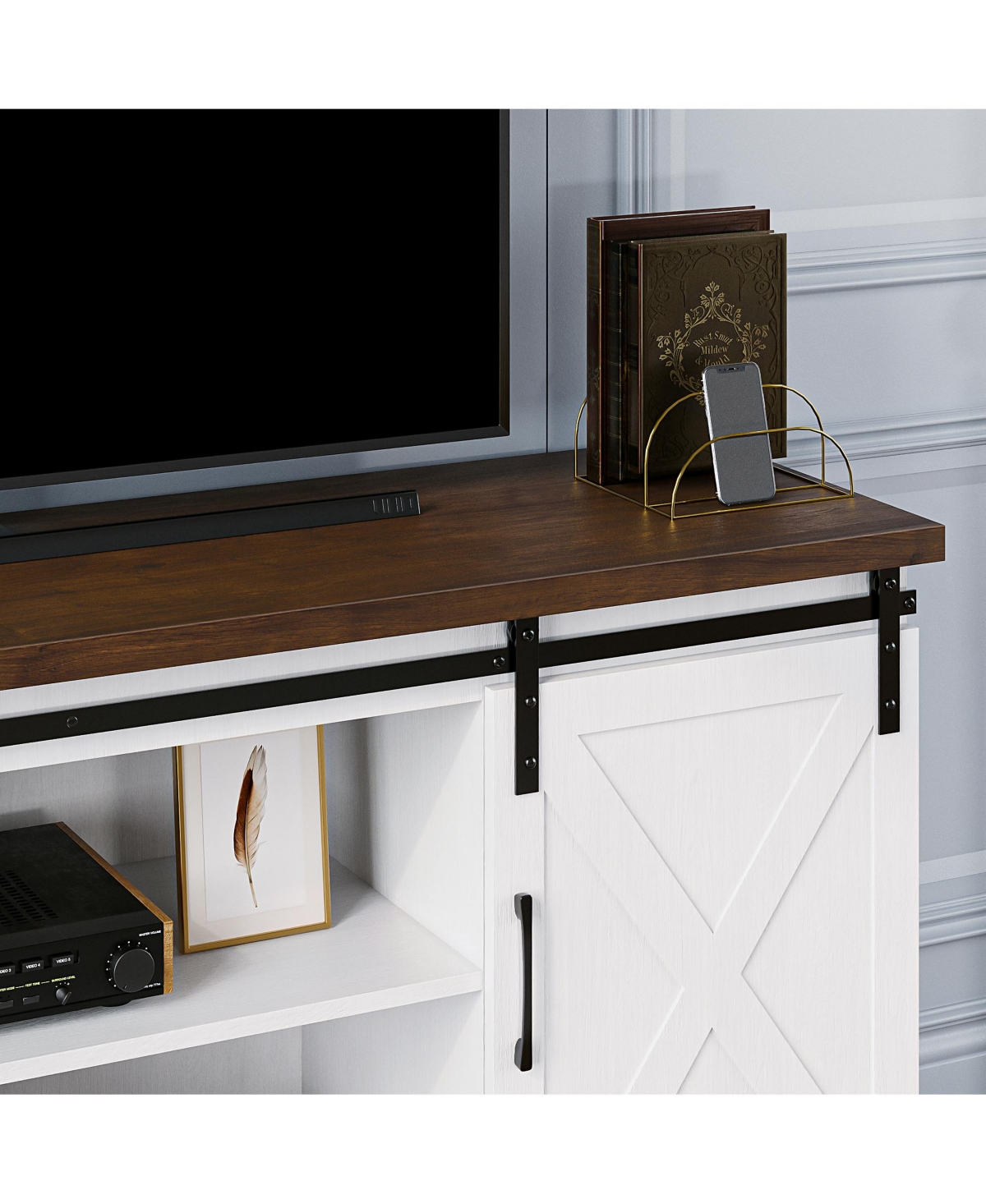 gaomon Farmhouse Tv Stand for Tv, Entertainment Center with Storage and Sliding Barn Doors- White