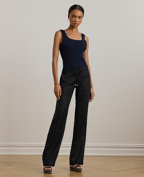alfani Lauren Ralph Lauren Wide-Leg 100% Linen Pants Women's Fashion Shoes & Accessories