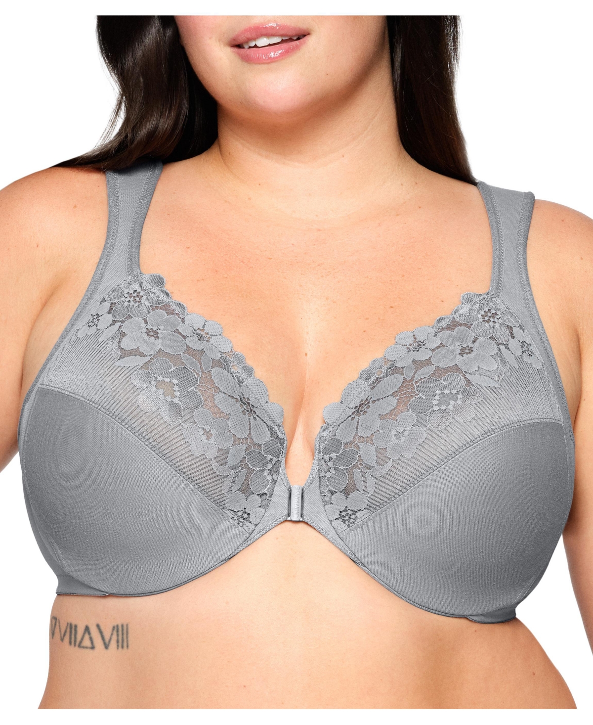 Glamorise Plus Size Front-closure Cotton Wonder Underwire Bra #1241 In Silver