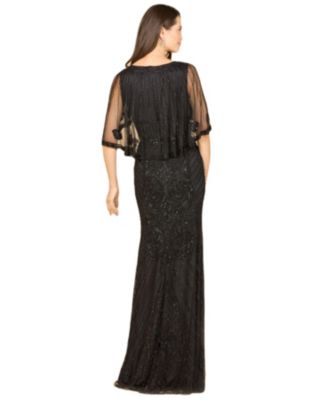 Women's Cape Sleeve V-Neck Beaded Gown