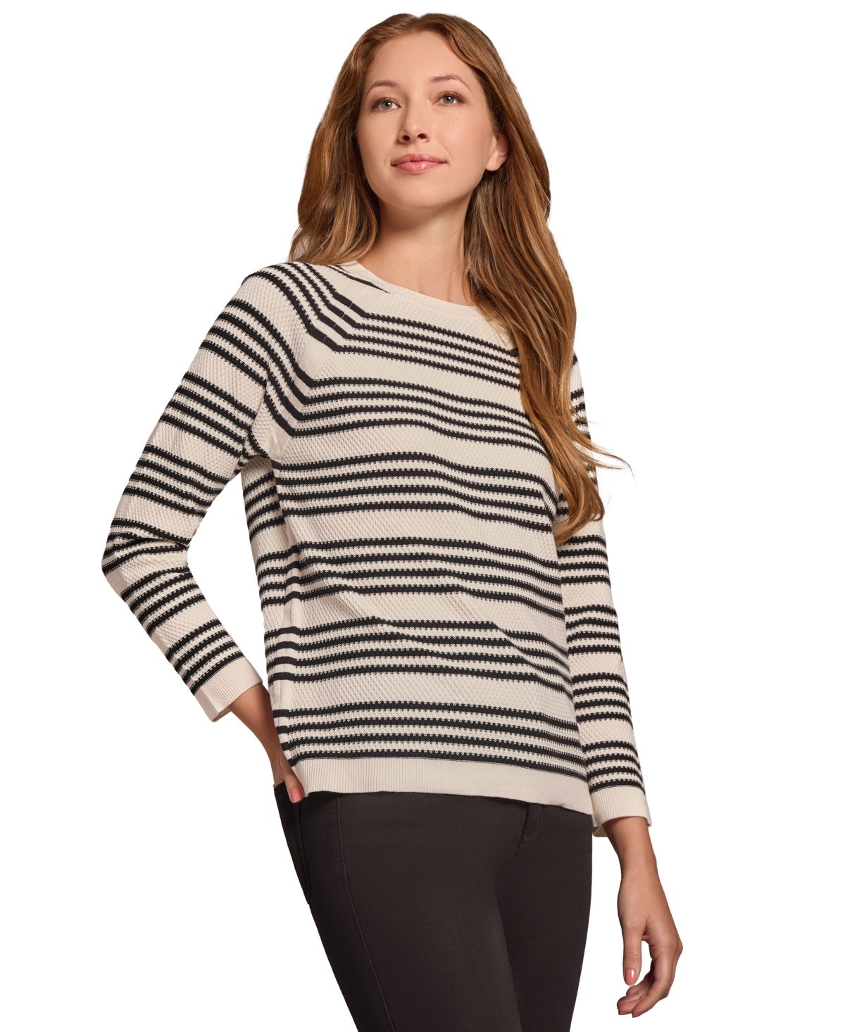 Shop Jones New York Women's Striped Boat-neck Raglan-sleeve Top In Jones White,jones Black