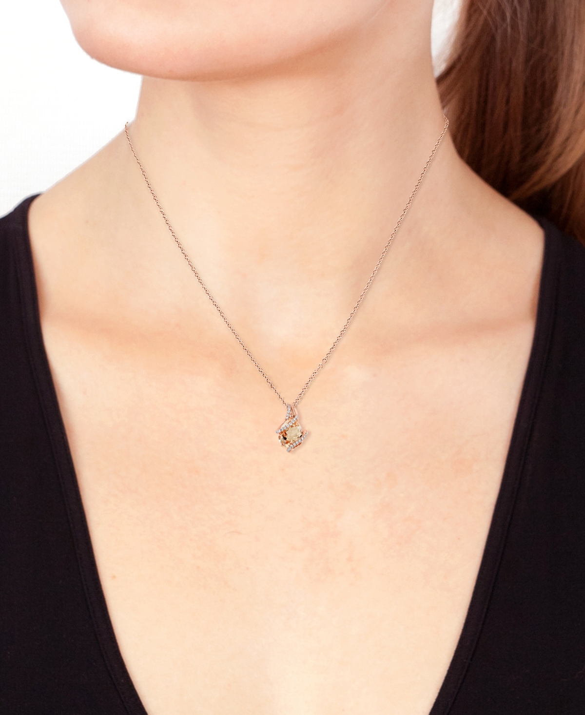 Effy Collection Effy Pear-shape Morganite (1-3/4 Ct. T.w.) & Diamond (1/10 Ct. T.w.) 18" Pendant Necklace In 14k Ros In Morganite