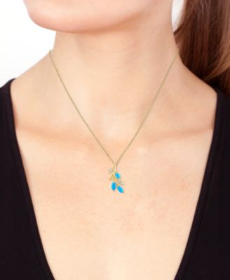 EFFY&reg; Turquoise & Diamond (1/20 ct. t.w) Branch 18" Pendant Necklace in 14k Yellow Gold