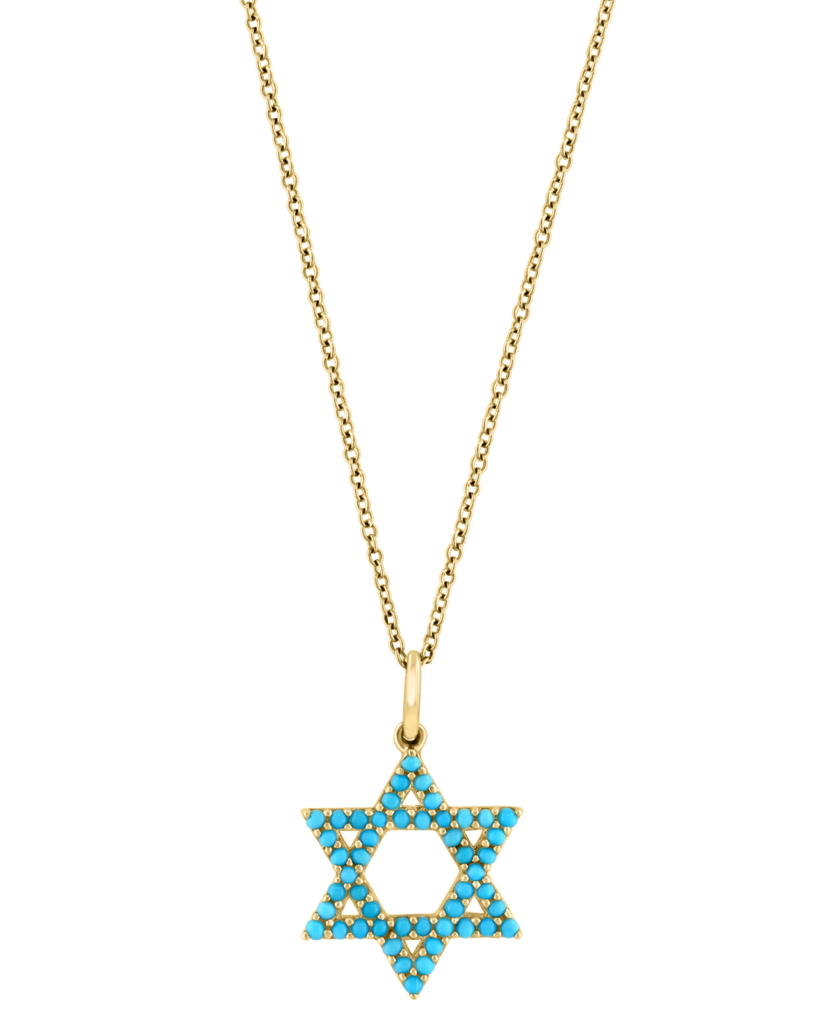 EFFY COLLECTION EFFY TURQUOISE STAR OF DAVID PENDANT NECKLACE IN 14K YELLOW GOLD, 18" + 1" EXTENDER 