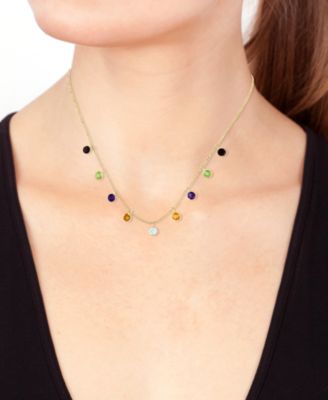 EFFY&reg; Multi-Gemstone (2-1/3 ct. t.w.) Charm Statement Necklace in 14k Yellow Gold, 18" + 1" extender