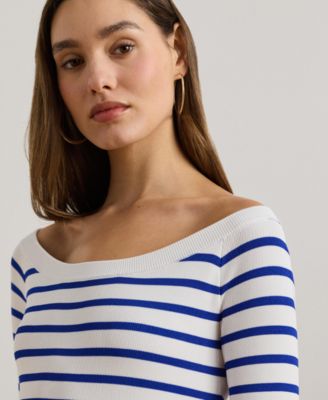 ラルフ・ローレン Lauren Ralph Lauren Striped Ballet-neck Sweater レディース シャツ トップス Whi Lauren Ralph Lauren Women's Striped Ballet-Neck Sweater - Macy's