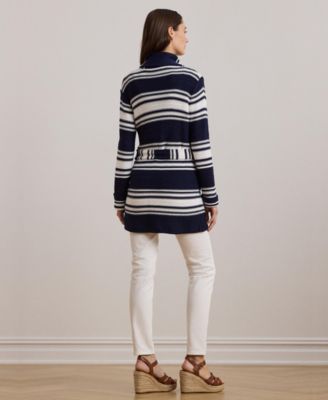 Lauren Ralph Lauren Women's Striped Belted Cotton-Blend Cardigan