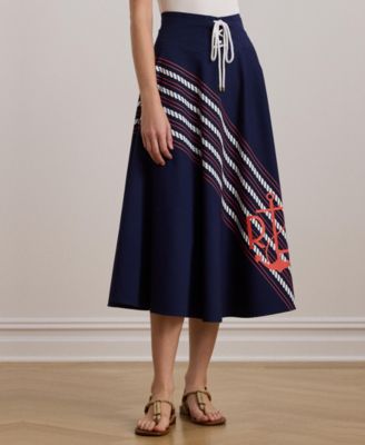 Lauren Ralph Lauren - Women's Rope-Print Twill Lace-Up Midi Skirt