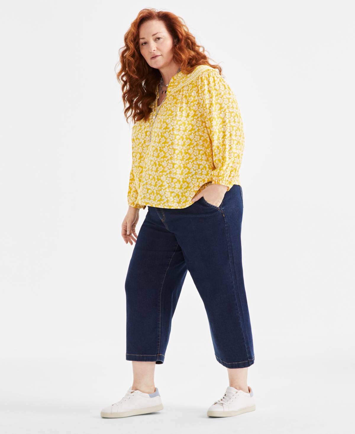 Style & Co Plus Size Printed Split-Neck Top, Exclusively at Macy's