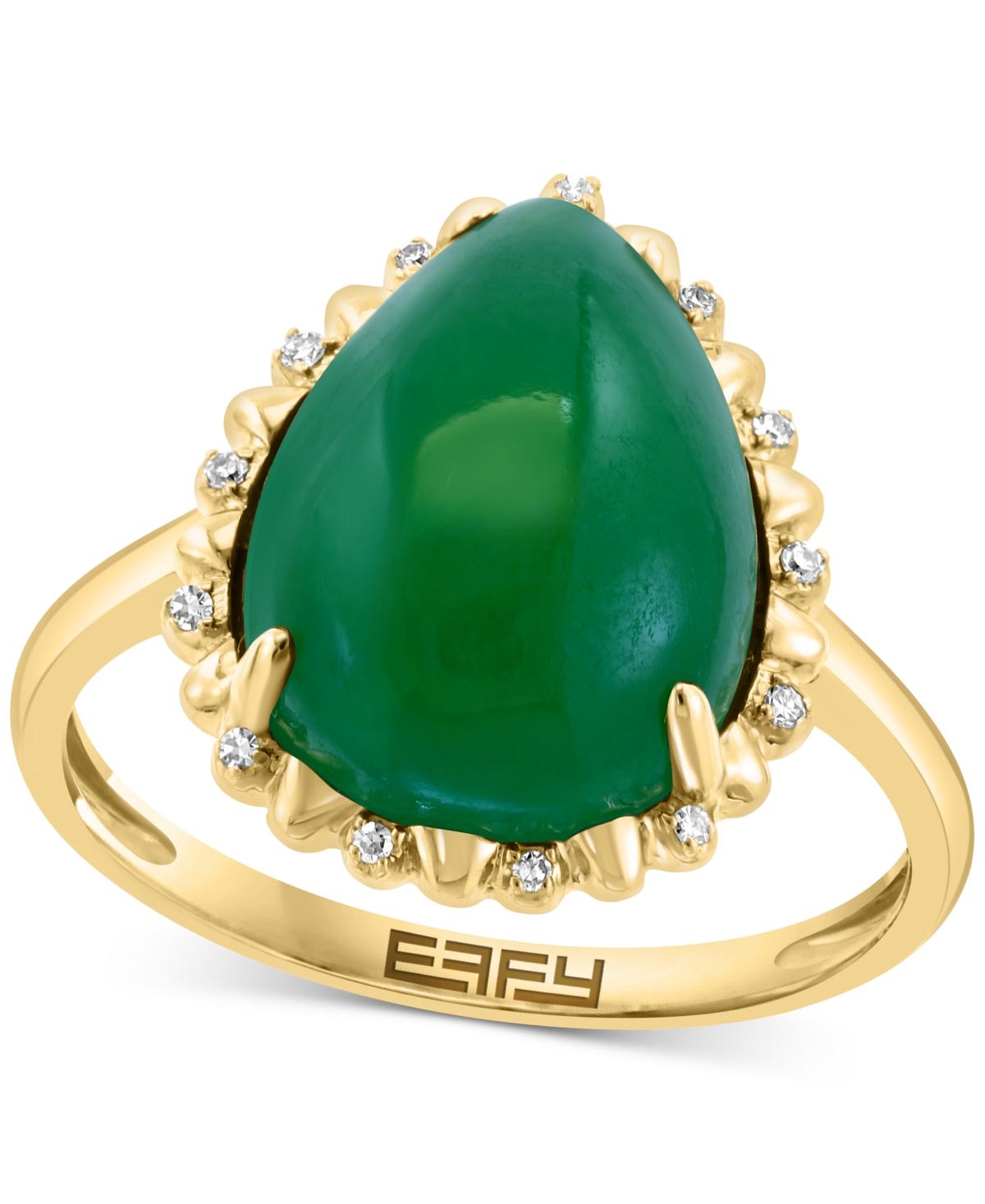 Effy Collection Effy Pear-shape Dyed Jade (6-1/2 Ct. T.w.) & Diamond (1/20 Ct. T.w.) Statement Ring In 14k Yellow Go In Jade