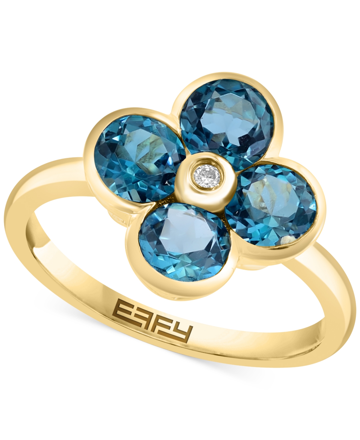 Effy Citrine (2-1/6 ct. t.w.) & Diamond Accent Flower Statement Ring in 14k Yellow Gold (Also in Blue Topaz) - Blue Topaz