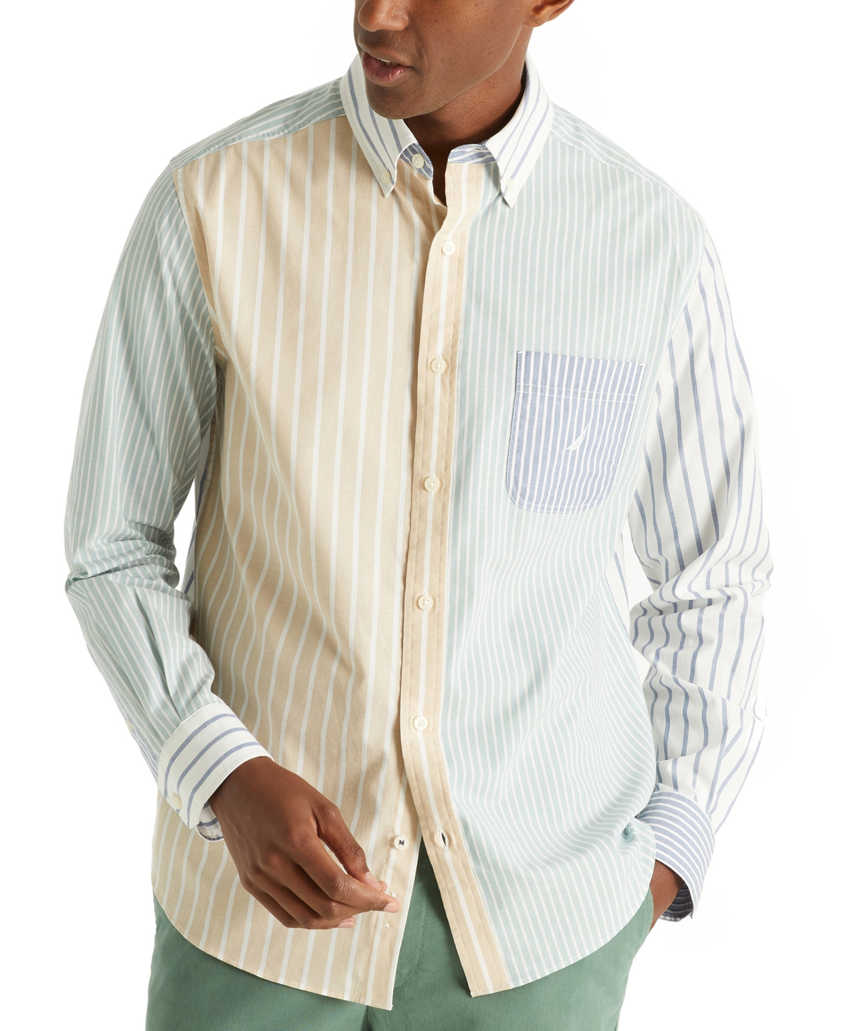 Men's Mixed Stripe Button Down Shirt - Bright White