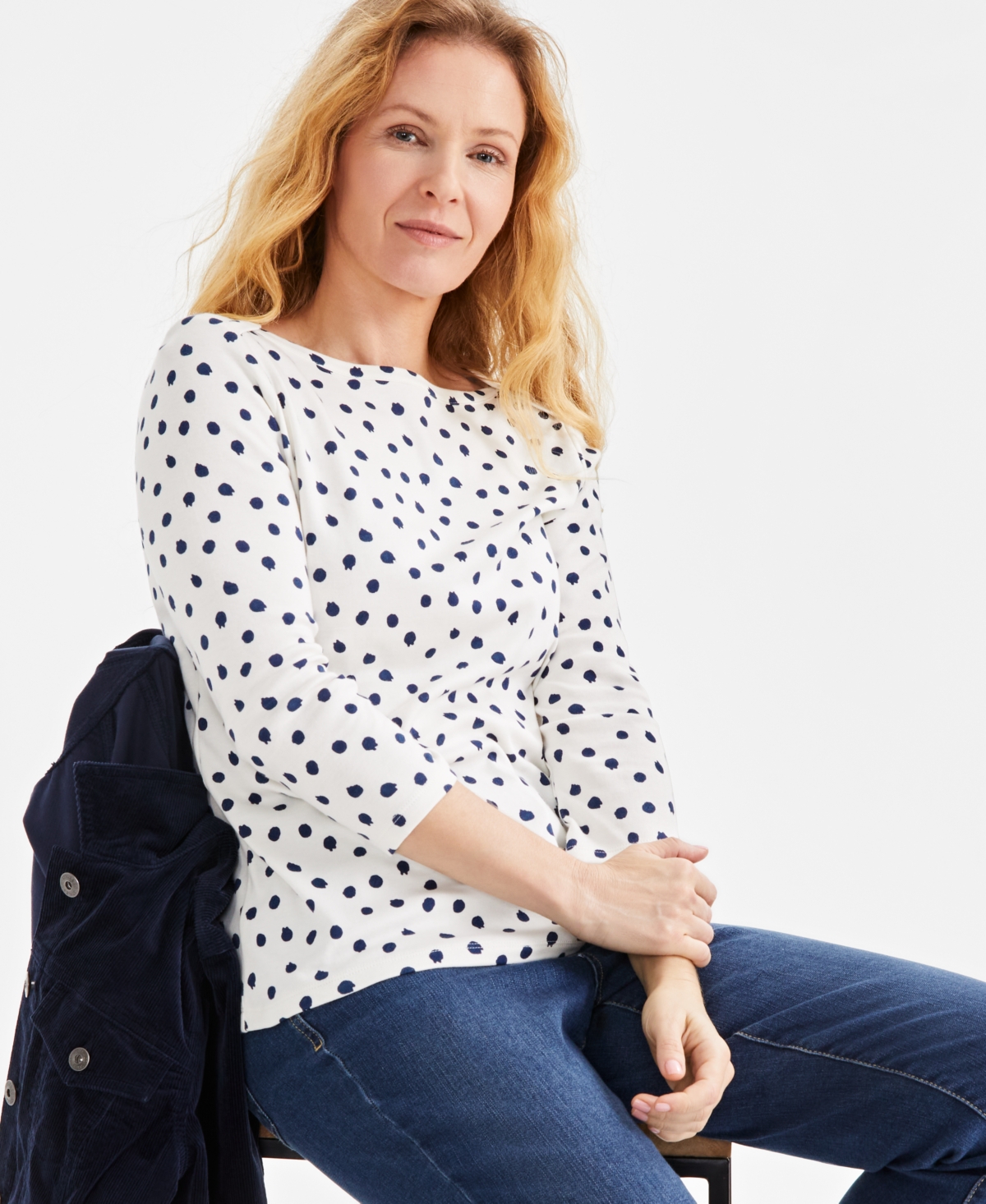 Style & Co Women's Printed Pima Cotton 3/4-Sleeve Top, Exclusively at Macy's