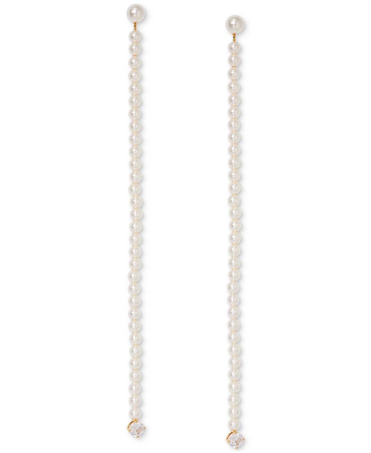 Gold-Tone Imitation Pearl Shoulder Sweeping Linear Drop Earrings - Gold