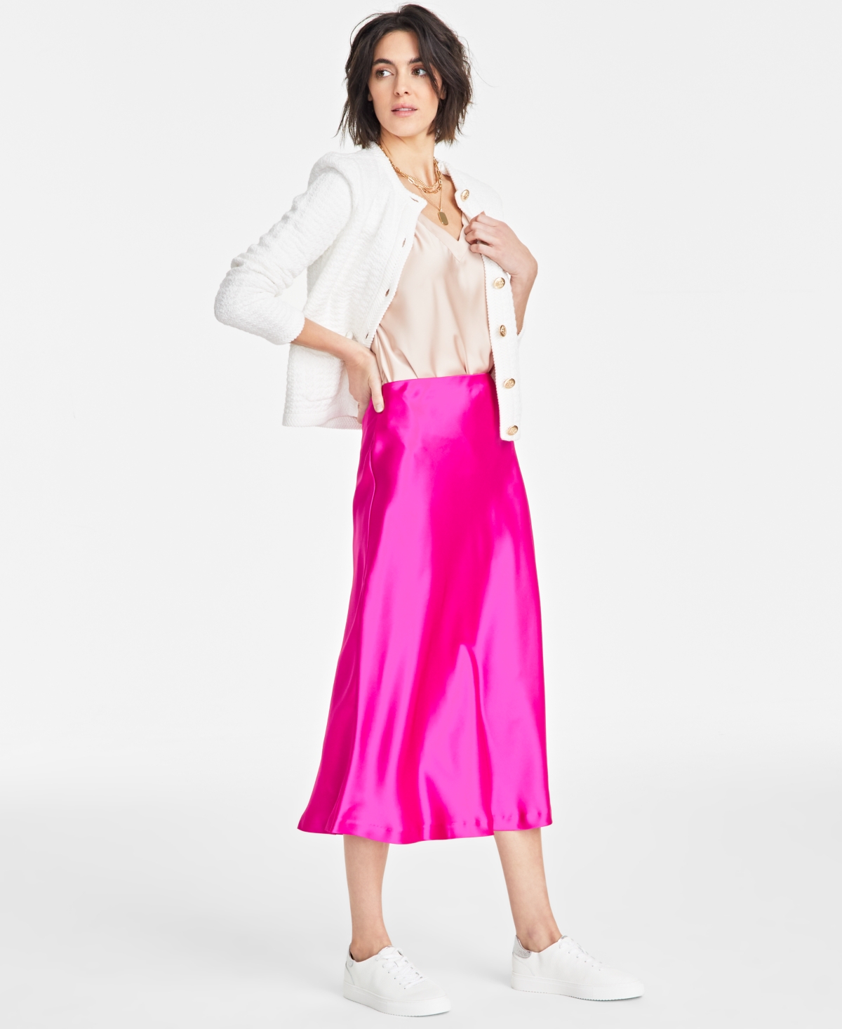 ON 34TH WOMEN'S A-LINE SATIN MIDI SLIP SKIRT, EXCLUSIVELY AT MACY'S 