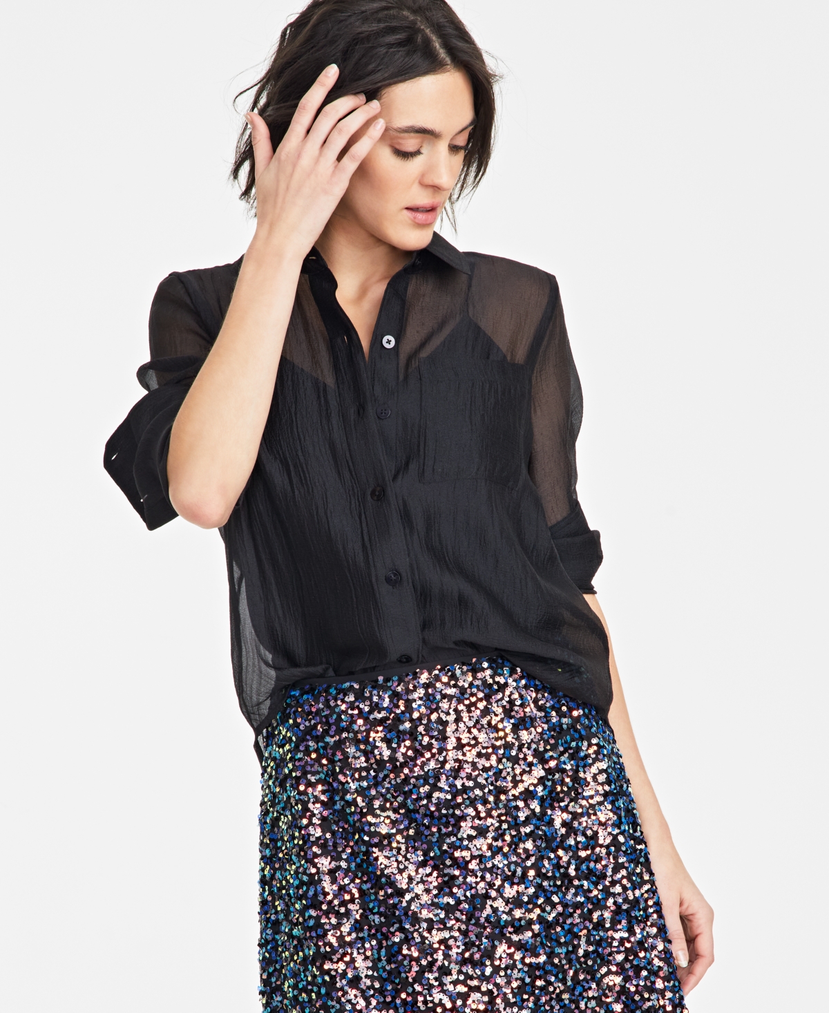 Women's Textured Relaxed Button Front Blouse, Exclusively at Macy's - Antique Blush