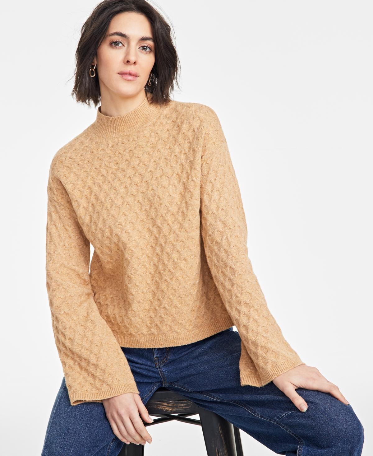 ON 34TH WOMEN'S TEXTURED MOCK-NECK SWEATER, EXCLUSIVELY AT MACY'S 